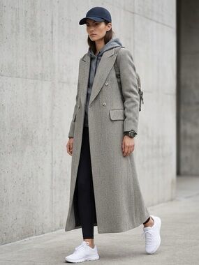 Vintage MAXIMA Slovak Wool Angora Cashmere Herringbone Maxi Coat Size 36 / S